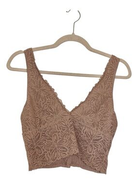 Aerie Pink Dusty Rose Lace Ribbed Longline Bralette Feminine Lounge Large